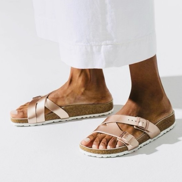 Birkenstock Shoes - Birkenstock Yao Metallic Copper Sandals